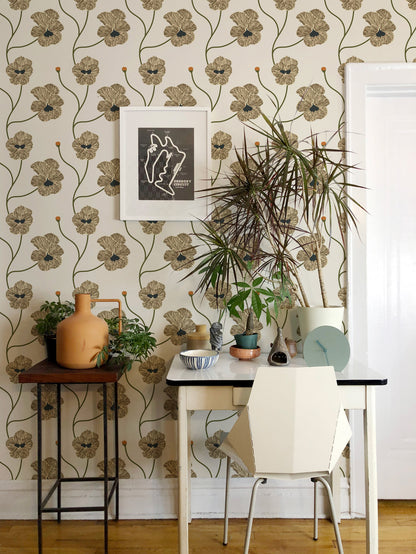 Mitchell Black Natalie Papier Flourish Floral Wallpaper - Linen