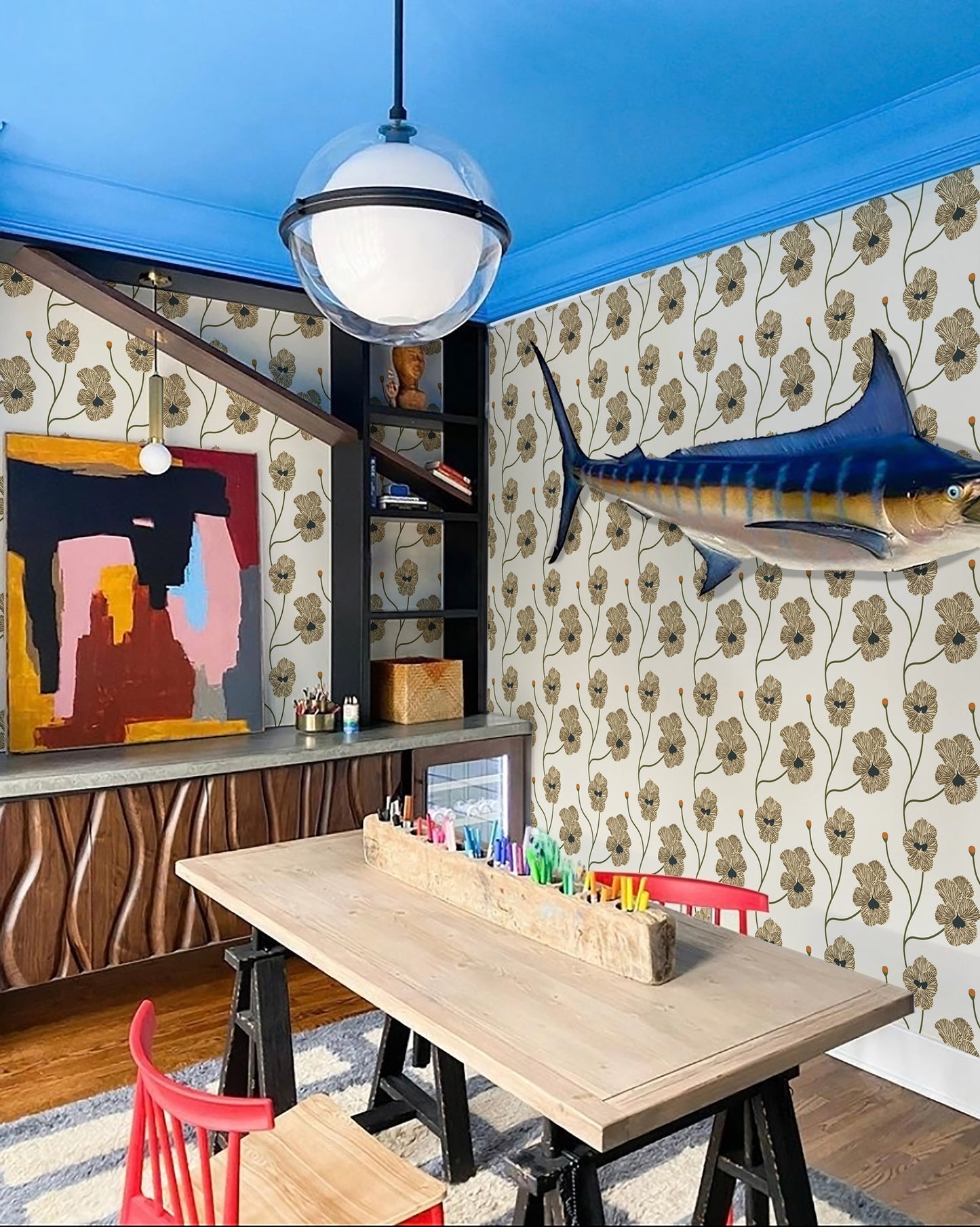 Mitchell Black Natalie Papier Flourish Floral Wallpaper - Linen