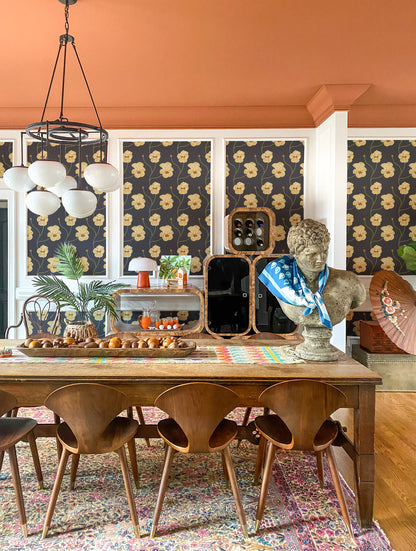 Mitchell Black Natalie Papier Flourish Floral Wallpaper - Saffron Night