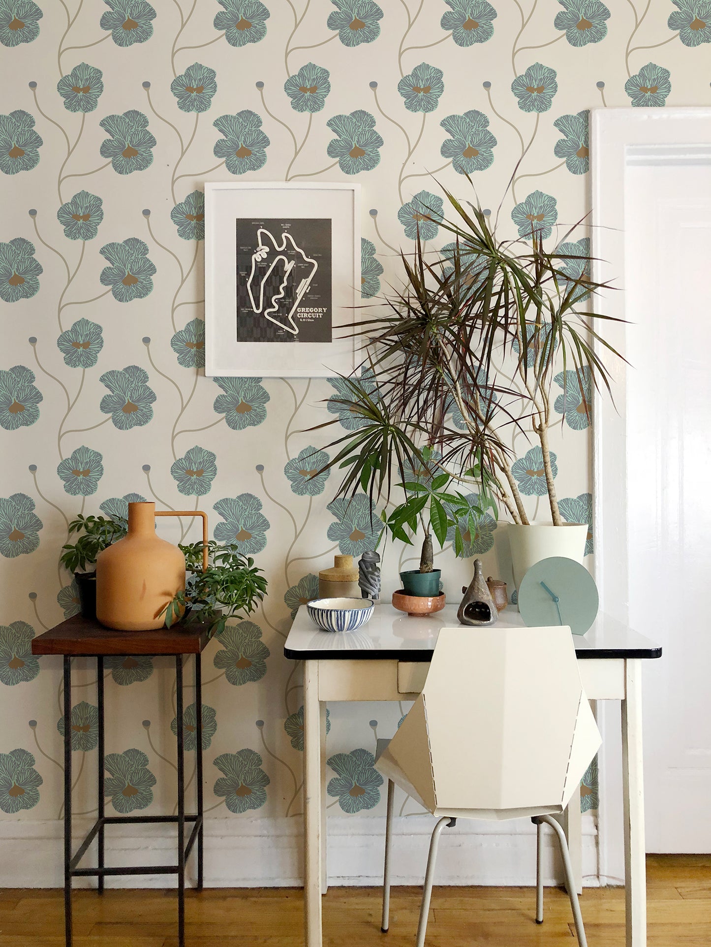 Mitchell Black Natalie Papier Flourish Floral Wallpaper - Sunbleached Teal