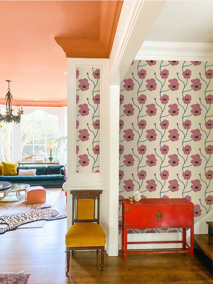 Mitchell Black Natalie Papier Flourish Floral Wallpaper - Fuchsia Linen