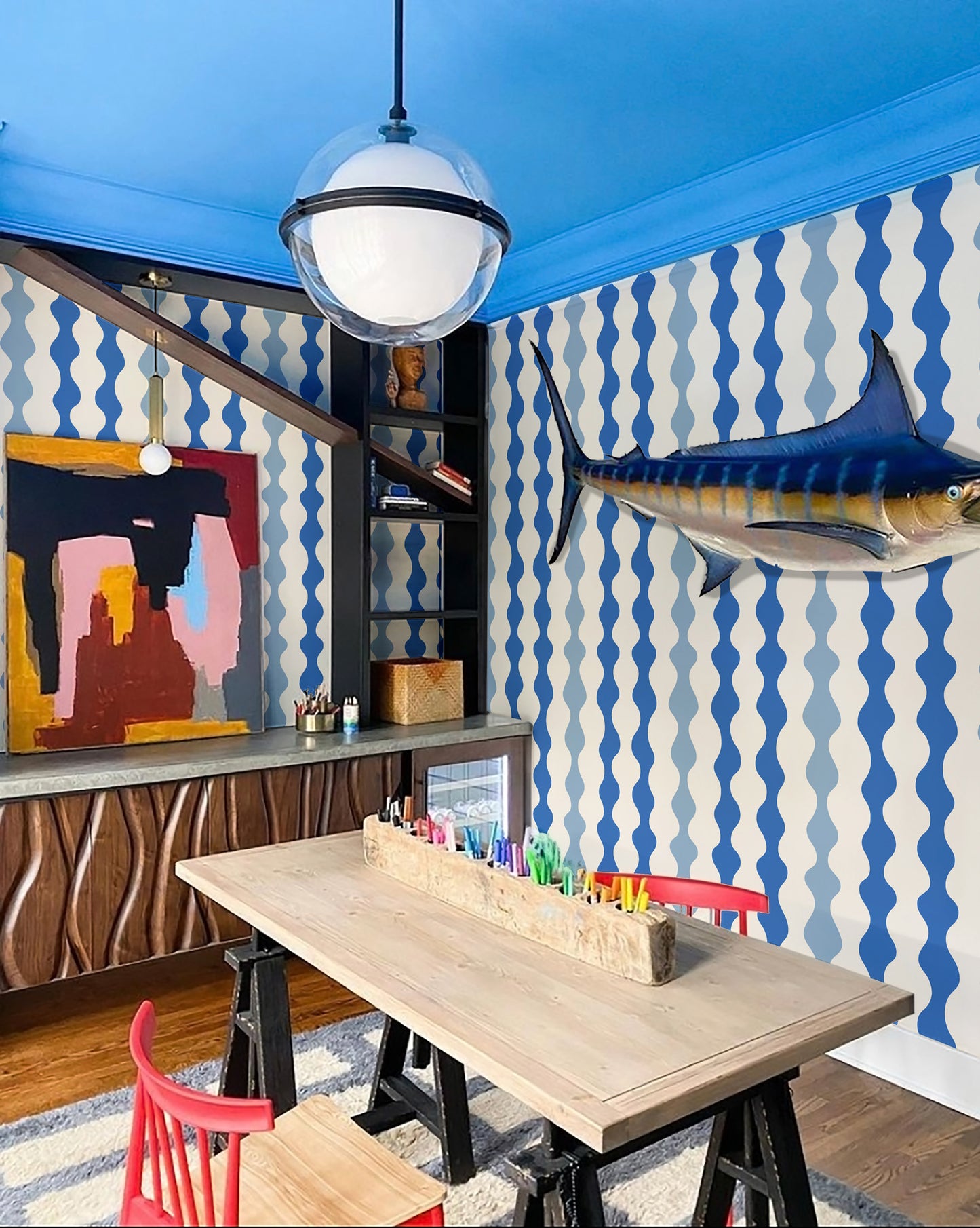 Mitchell Black Natalie Papier Low Frequency Wallpaper - Bathhouse Blues