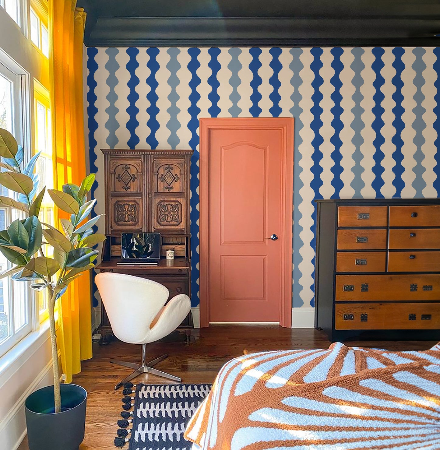 Mitchell Black Natalie Papier Low Frequency Wallpaper - Bathhouse Blues