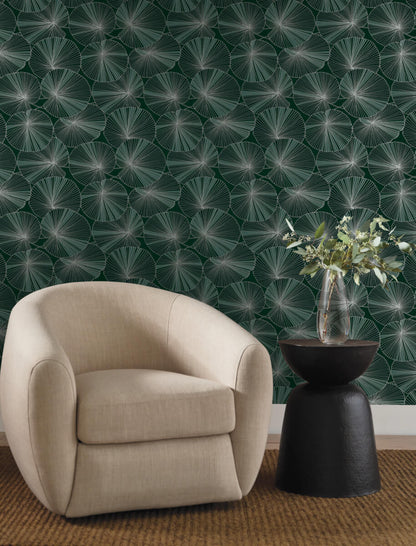 Candice Olson Natural Discovery Layered Lily Pads Wallpaper - Deep Green