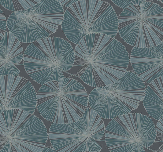 Candice Olson Natural Discovery Layered Lily Pads Wallpaper - Deep Blue