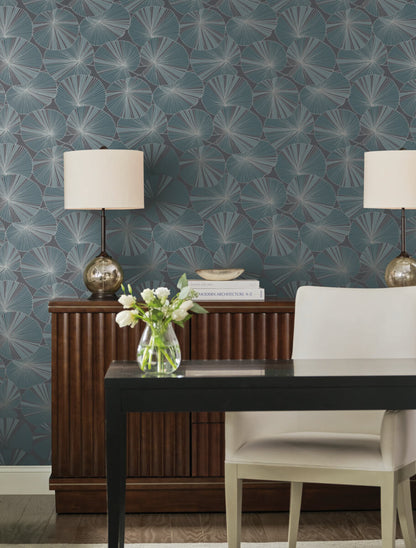 Candice Olson Natural Discovery Layered Lily Pads Wallpaper - Deep Blue