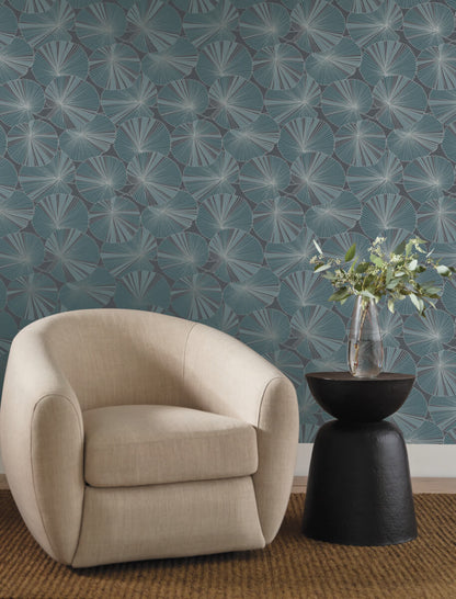 Candice Olson Natural Discovery Layered Lily Pads Wallpaper - Deep Blue