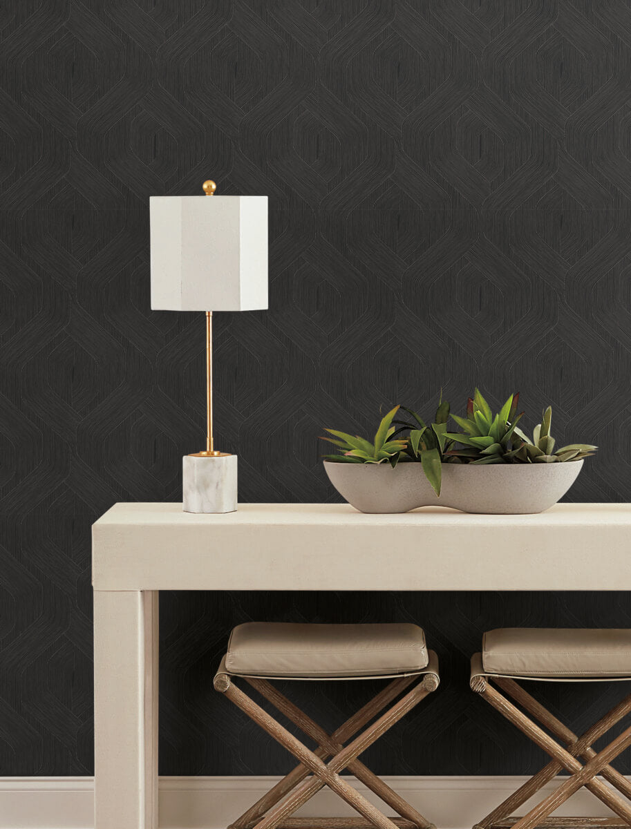 Candice Olson Natural Discovery Fine Line Geometric Wallpaper - Black