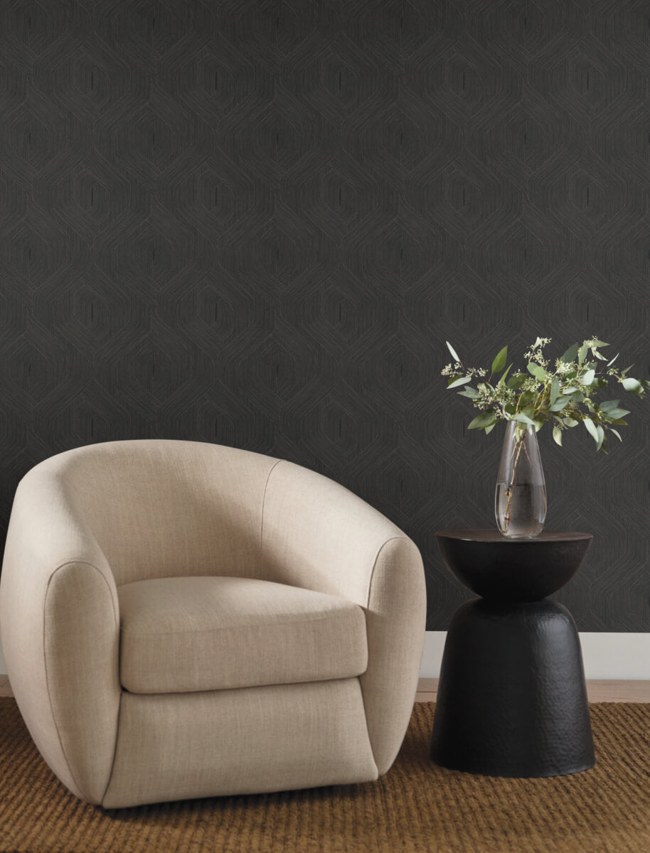 Candice Olson Natural Discovery Fine Line Geometric Wallpaper - Black