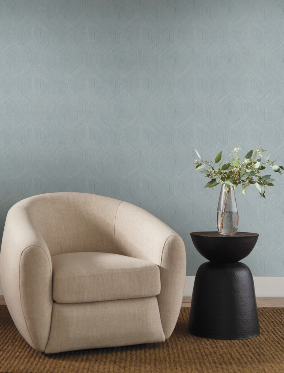 Candice Olson Natural Discovery Fine Line Geometric Wallpaper - Blue