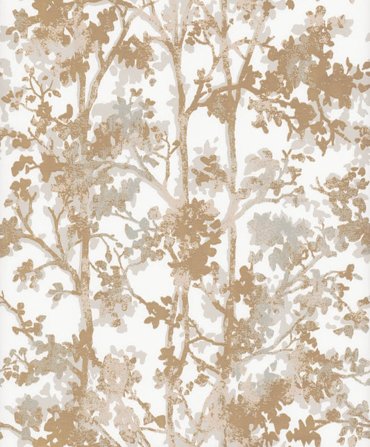 Antonina Vella Modern Metals Second Edition Shimmering Foliage Wallpaper - White & Gold