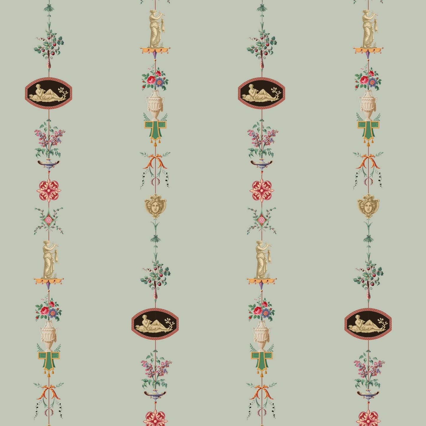 Mitchell Black NeoClassical Stripe Wallpaper Sample - Antique Glaze