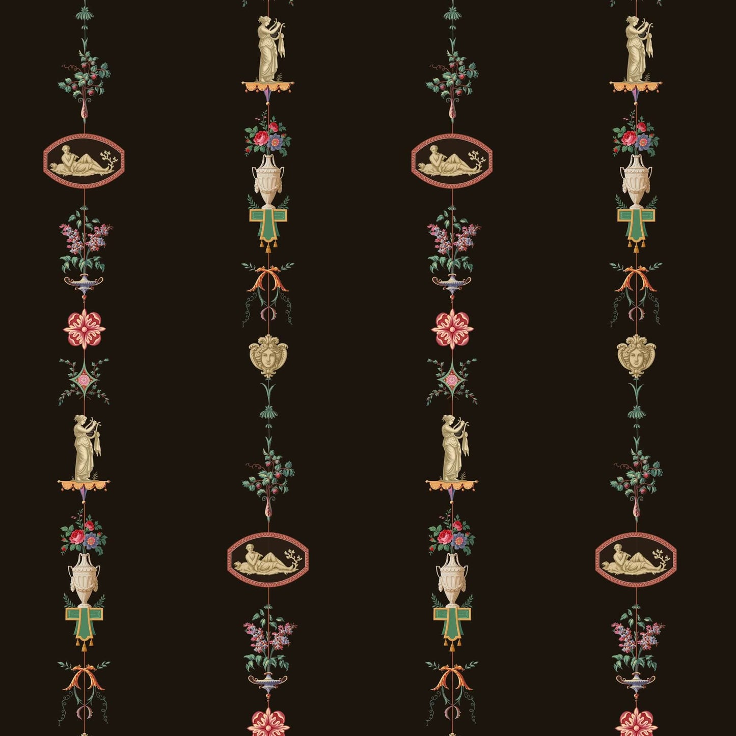 Mitchell Black NeoClassical Stripe Wallpaper Sample - Black Lacquer