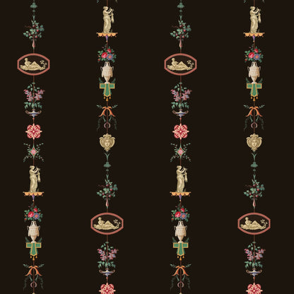 Mitchell Black NeoClassical Stripe Wallpaper - Black Lacquer