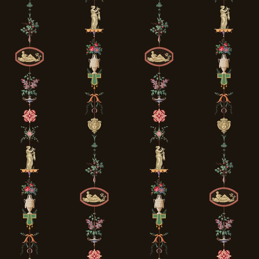 Mitchell Black NeoClassical Stripe Wallpaper - Black Lacquer