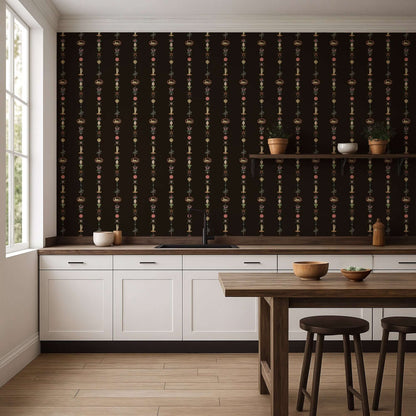 Mitchell Black NeoClassical Stripe Wallpaper - Black Lacquer