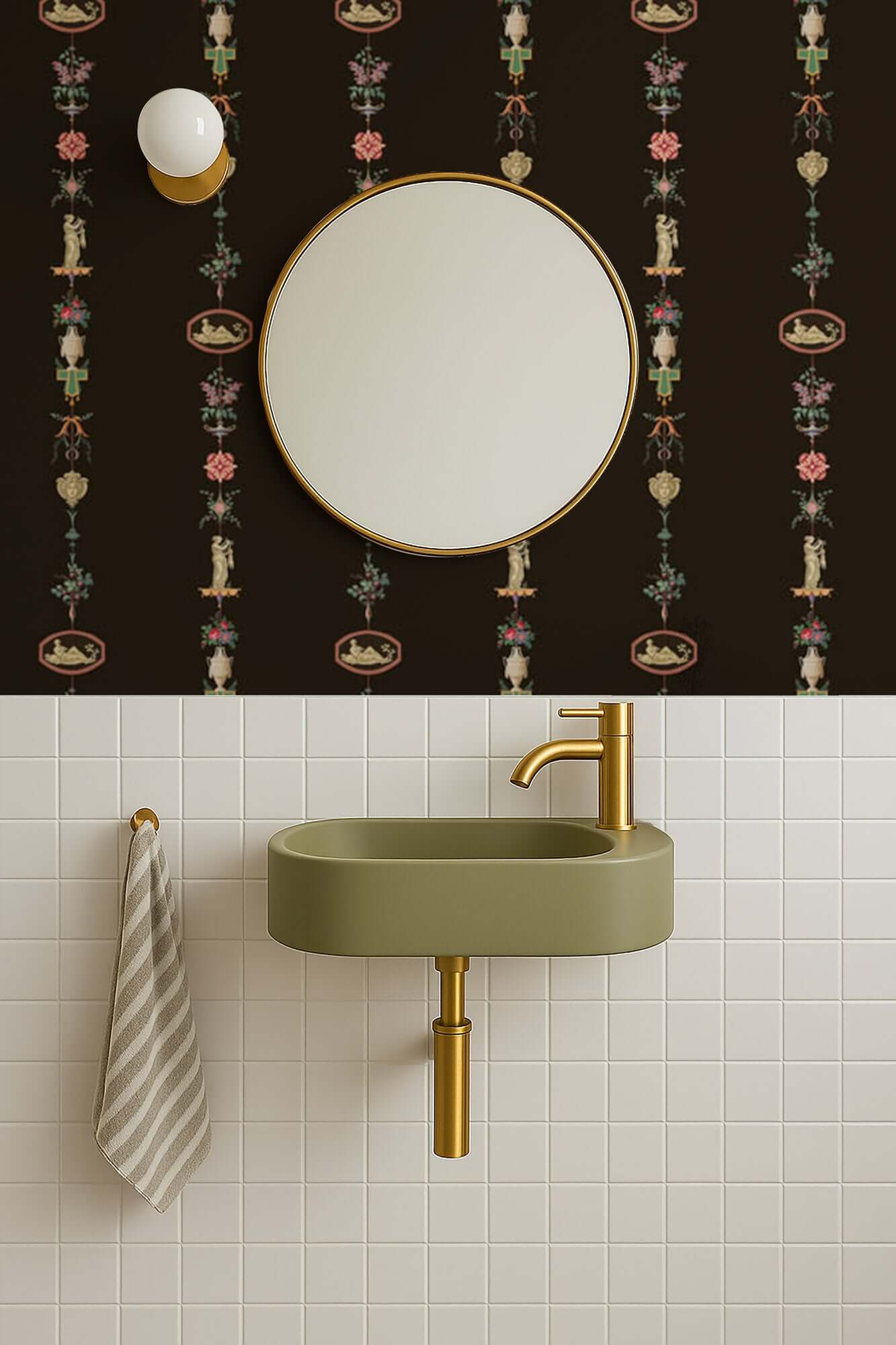 Mitchell Black NeoClassical Stripe Wallpaper - Black Lacquer