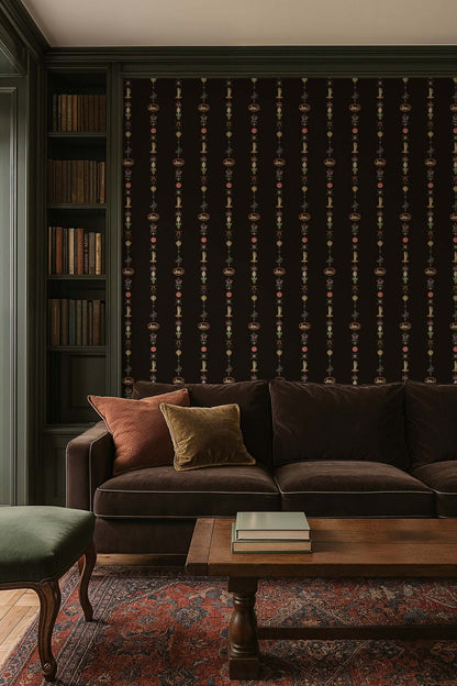 Mitchell Black NeoClassical Stripe Wallpaper - Black Lacquer