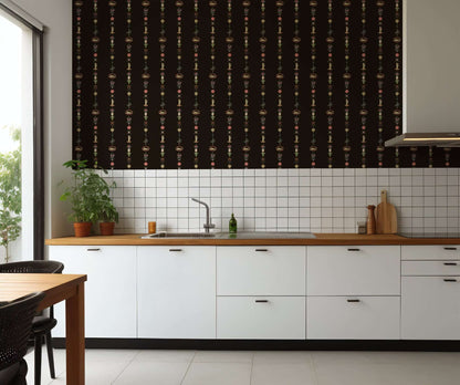 Mitchell Black NeoClassical Stripe Wallpaper - Black Lacquer