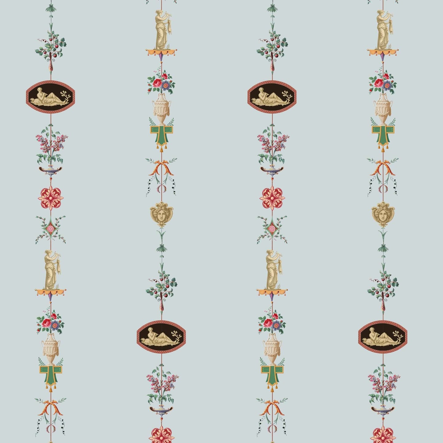 Mitchell Black NeoClassical Stripe Wallpaper Sample - Blue Feather