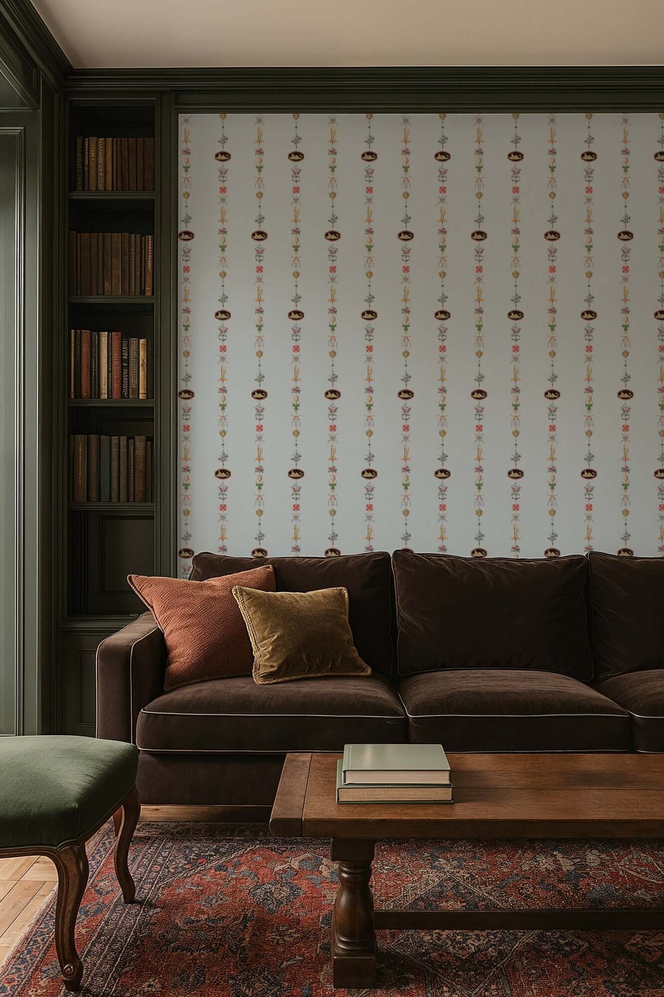 Mitchell Black NeoClassical Stripe Wallpaper - Blue Feather