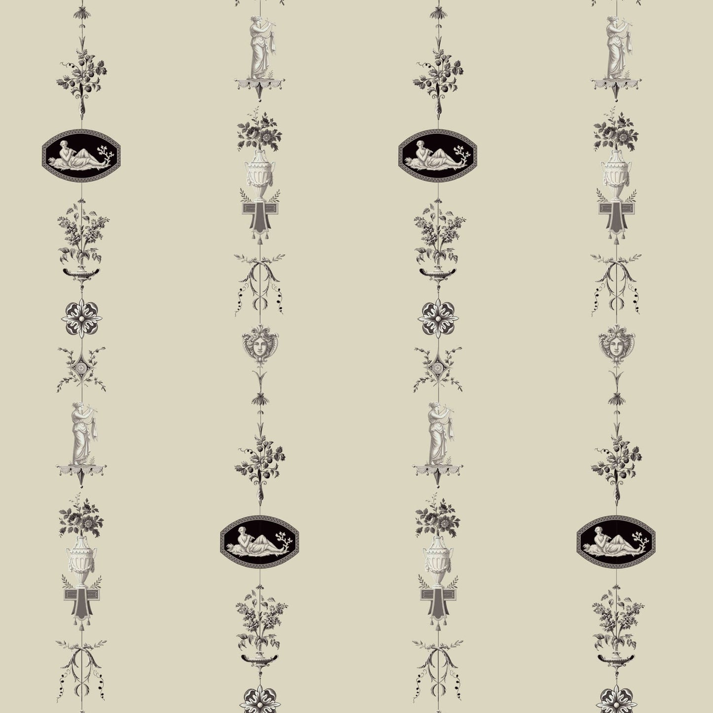Mitchell Black NeoClassical Stripe Wallpaper Sample - Cream & Black