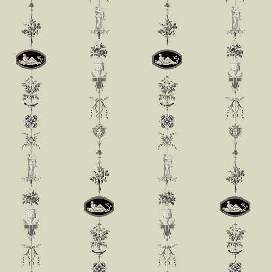 Mitchell Black NeoClassical Stripe Wallpaper - Cream & Black