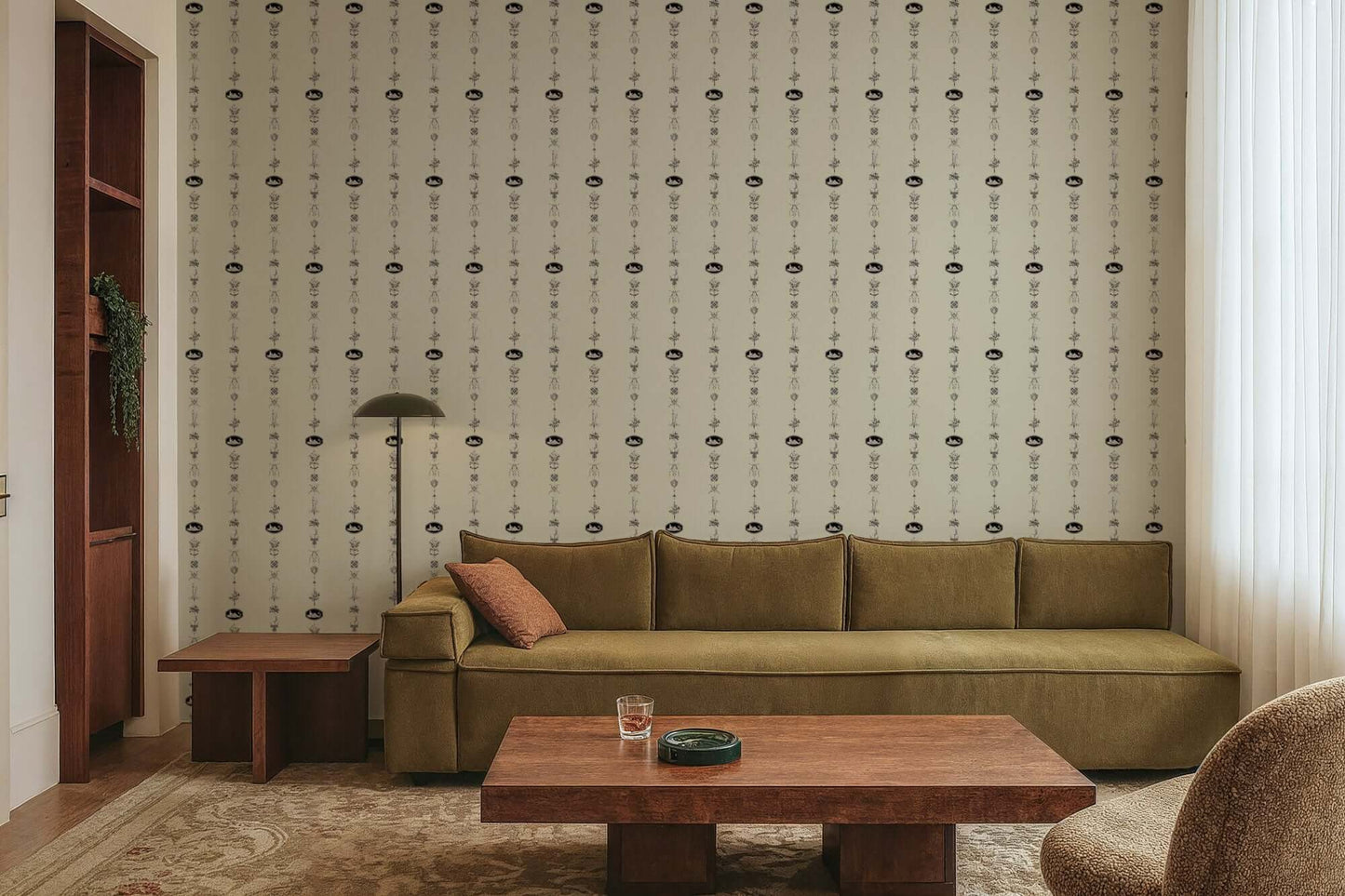 Mitchell Black NeoClassical Stripe Wallpaper - Cream & Black
