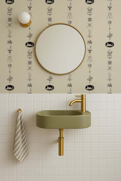 Mitchell Black NeoClassical Stripe Wallpaper - Cream & Black