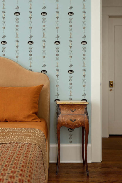 Mitchell Black NeoClassical Stripe Wallpaper - Daytime Blue