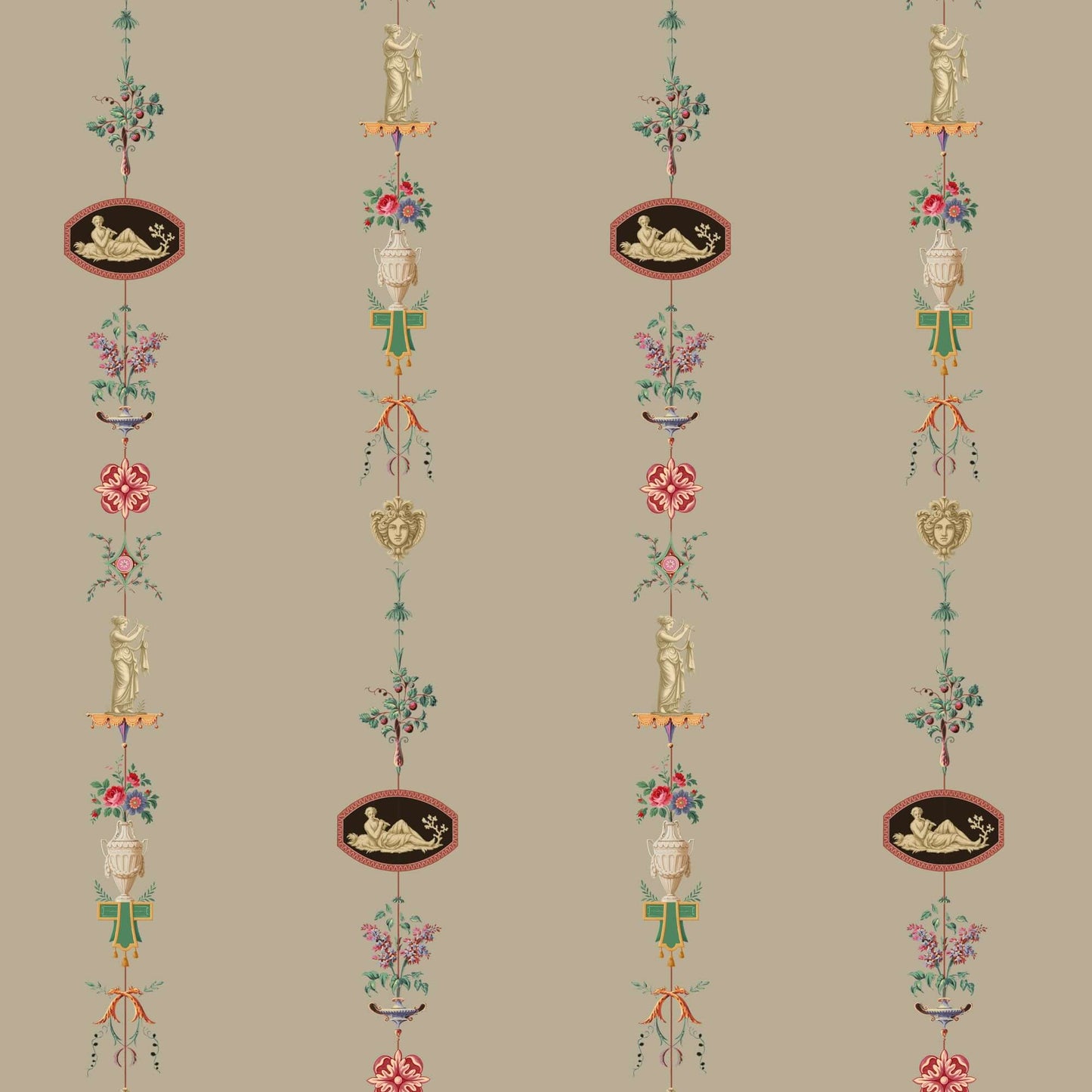 Mitchell Black NeoClassical Stripe Wallpaper Sample - Parchment Brown