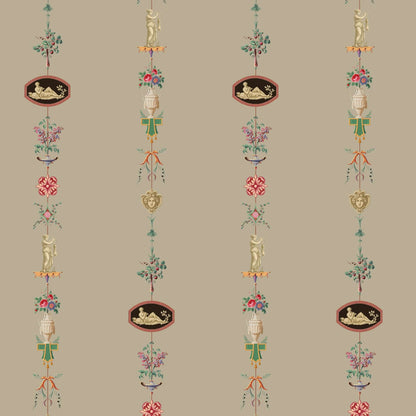 Mitchell Black NeoClassical Stripe Wallpaper - Parchment Brown