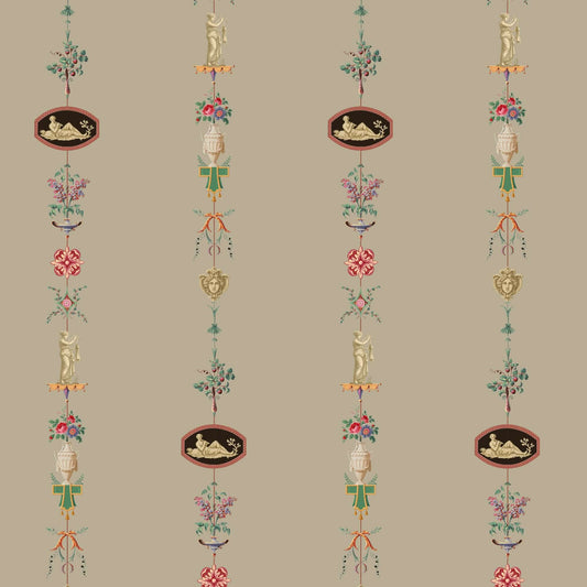 Mitchell Black NeoClassical Stripe Wallpaper - Parchment Brown