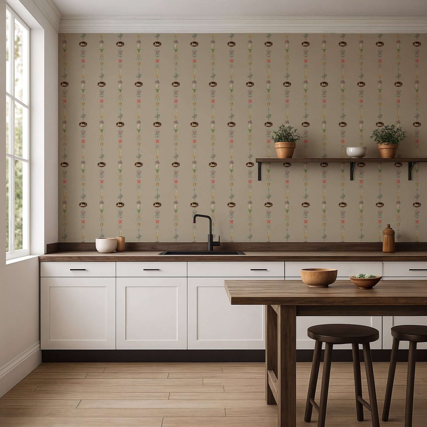 Mitchell Black NeoClassical Stripe Wallpaper - Parchment Brown