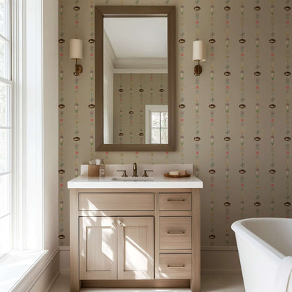 Mitchell Black NeoClassical Stripe Wallpaper - Parchment Brown