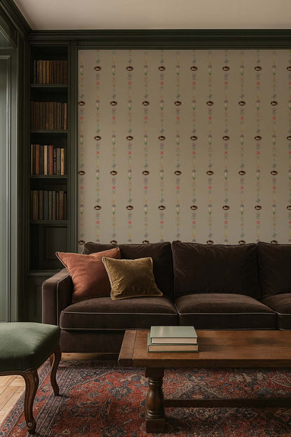 Mitchell Black NeoClassical Stripe Wallpaper - Parchment Brown