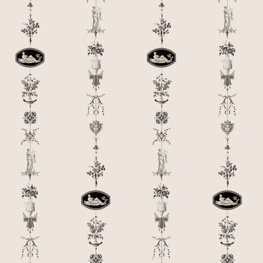 Mitchell Black NeoClassical Stripe Wallpaper - Sunbleached Pink