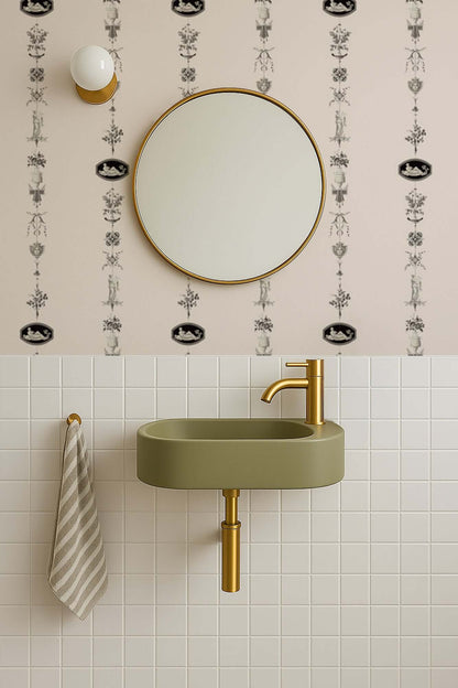 Mitchell Black NeoClassical Stripe Wallpaper - Sunbleached Pink