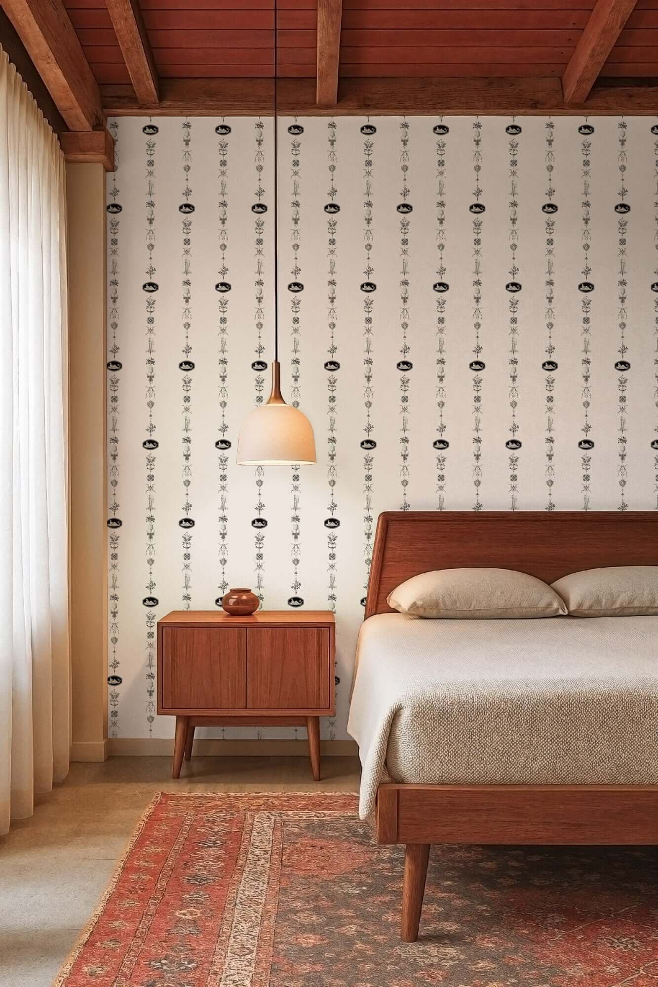 Mitchell Black NeoClassical Stripe Wallpaper - Sunbleached Pink