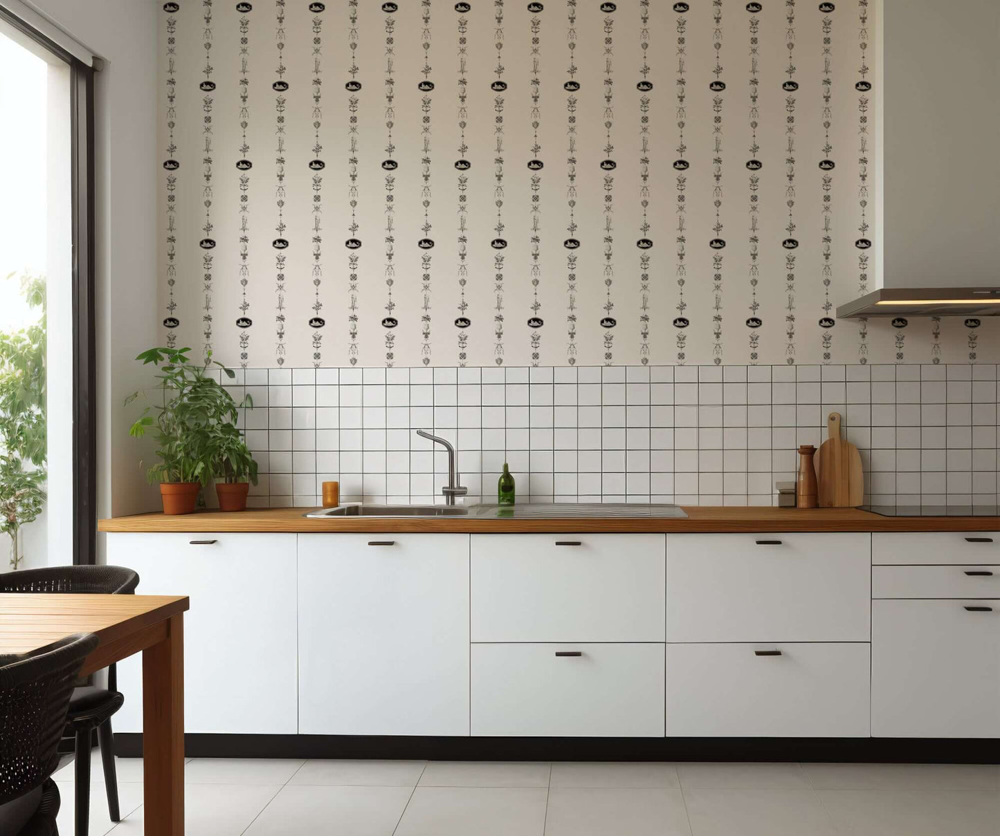 Mitchell Black NeoClassical Stripe Wallpaper - Sunbleached Pink