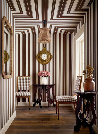 Thibaut Stripes & Checks Resource Norfolk Stripe Wallpaper - Chocolate Brown