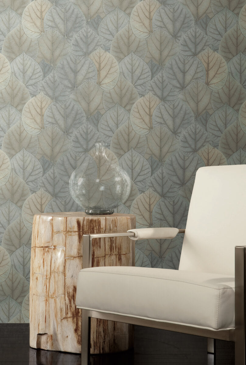 Candice Olson Modern Nature Second Edition Leaf Concerto Wallpaper - Blue & Taupe