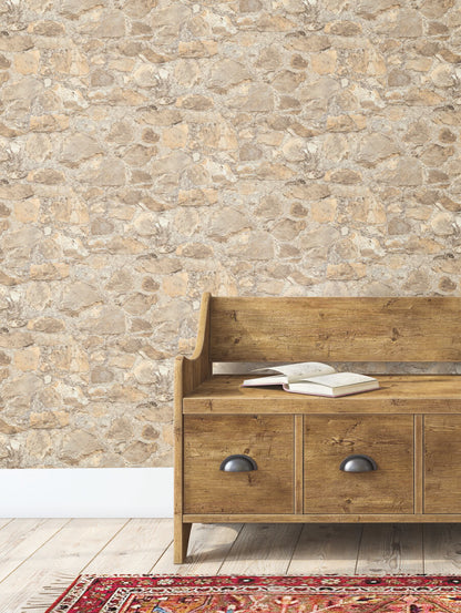 Mediterranean Field Stone Wallpaper - Brown