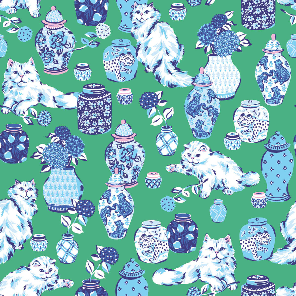 Fancy Cats Peel & Stick Wallpaper Sample - Green