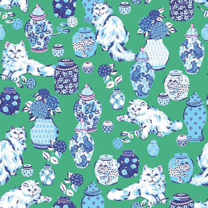 Fancy Cats Peel & Stick Wallpaper Sample - Green