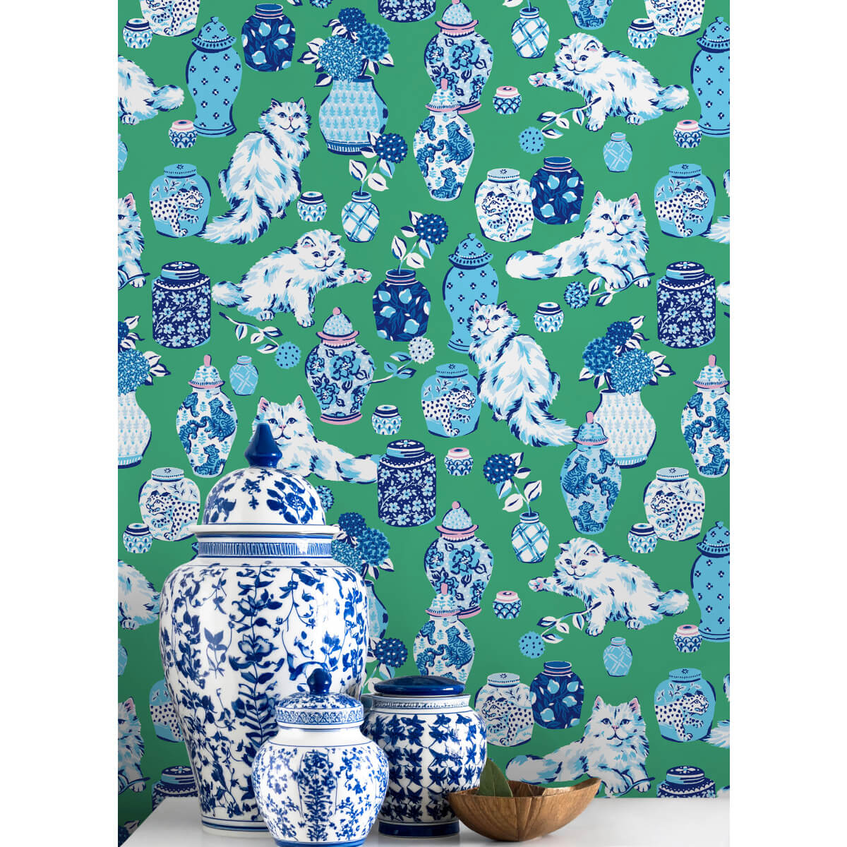 Fancy Cats Peel & Stick Wallpaper Sample - Green