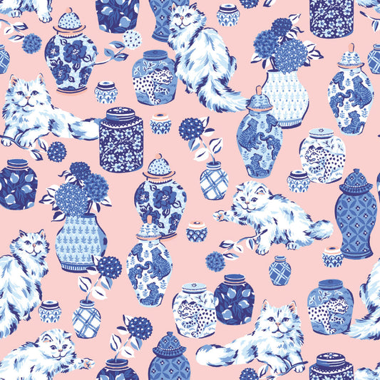 Fancy Cats Peel & Stick Wallpaper - Pink