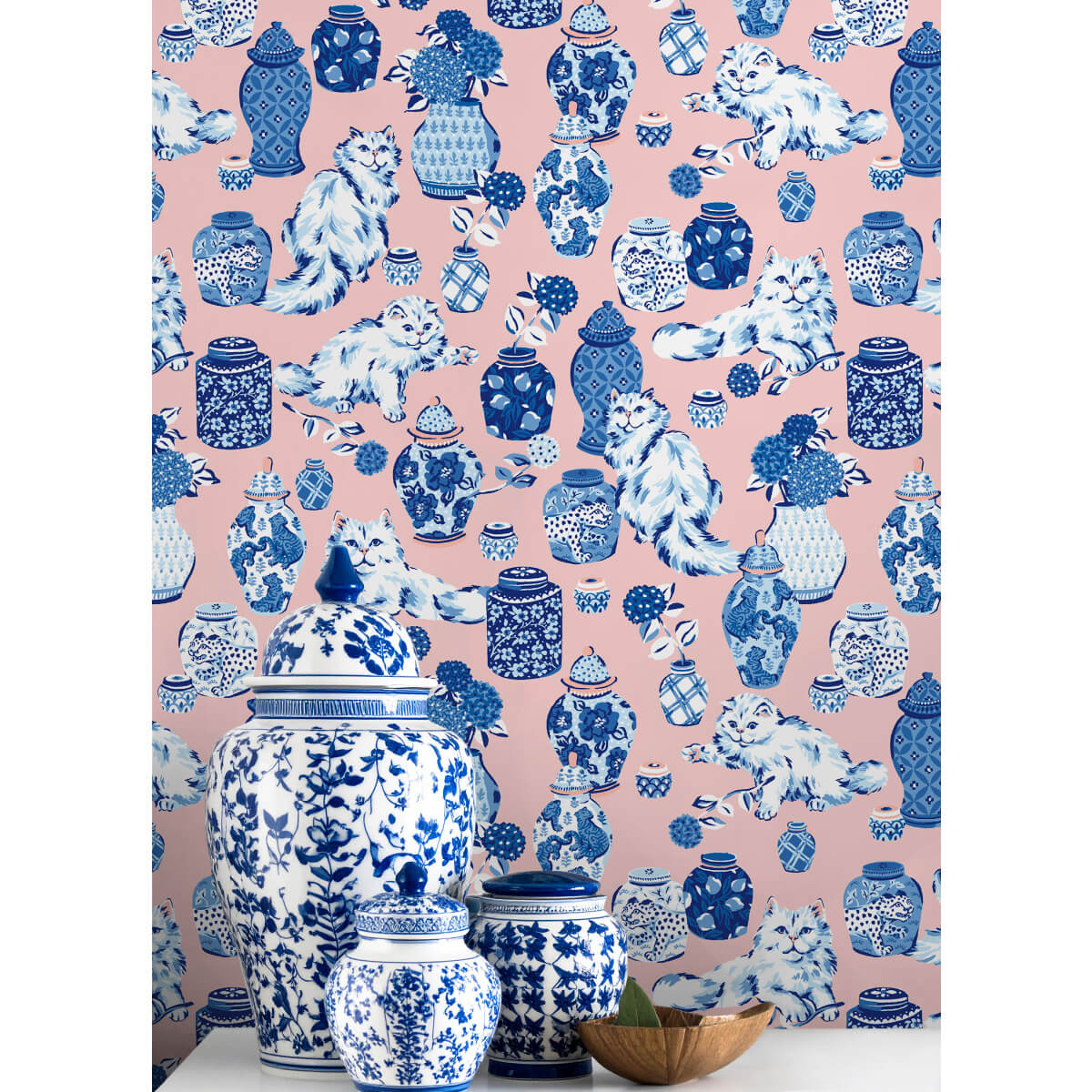 Fancy Cats Peel & Stick Wallpaper Sample - Pink