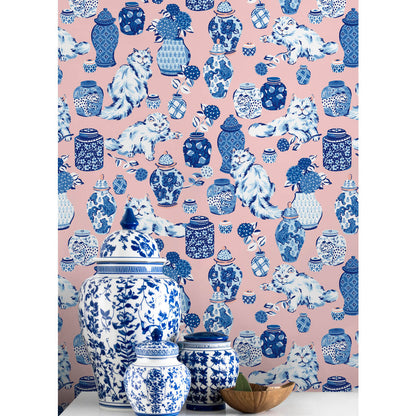Fancy Cats Peel & Stick Wallpaper Sample - Pink