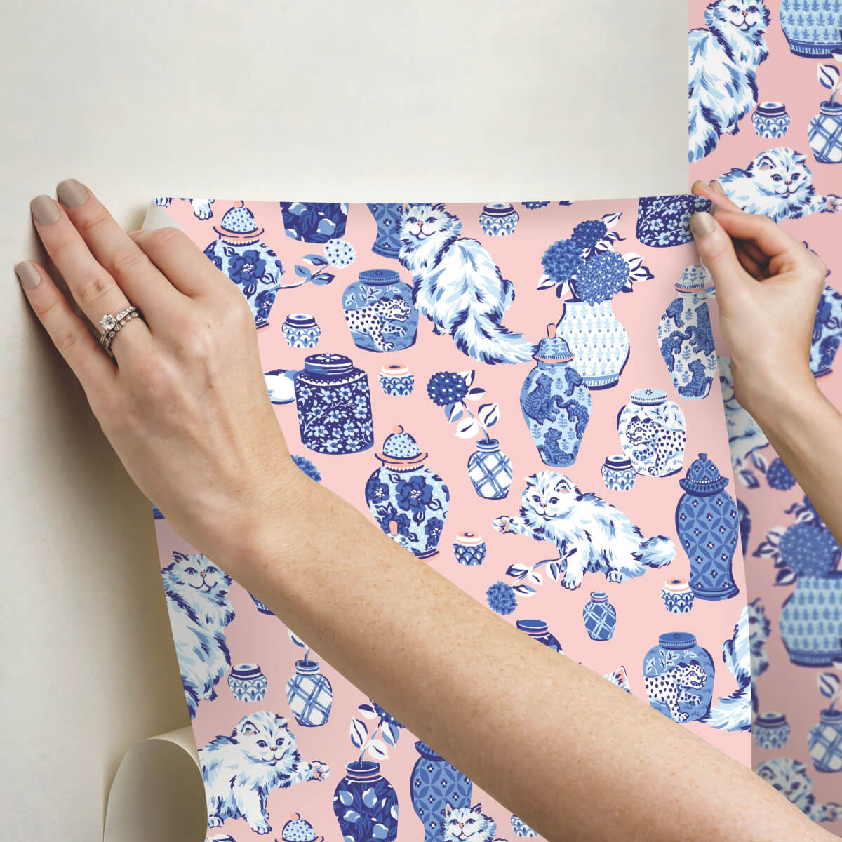 Fancy Cats Peel & Stick Wallpaper Sample - Pink